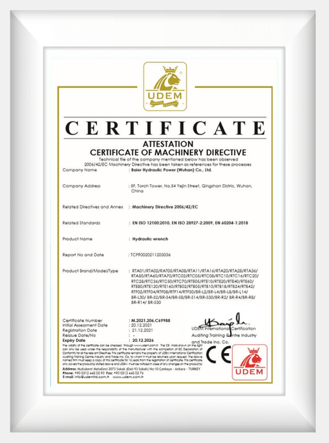 Certificado de chave de torque elétrica