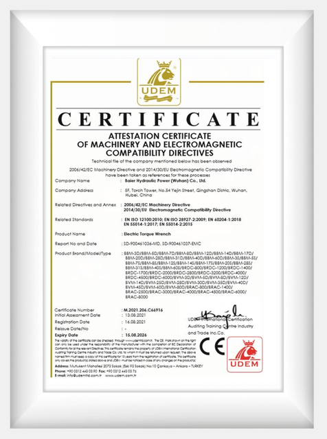 Certificado de chave de torque elétrica