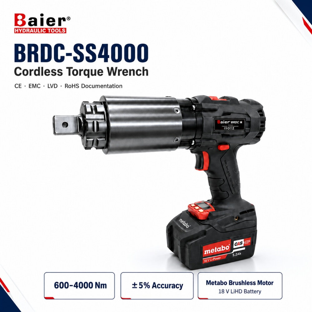 Chave de torque sem fio Baier BRDC-SS4000 600–4000 Nm para tarefas selecionadas de manuten&ccedil;&atilde;o de turbinas e&oacute;licas