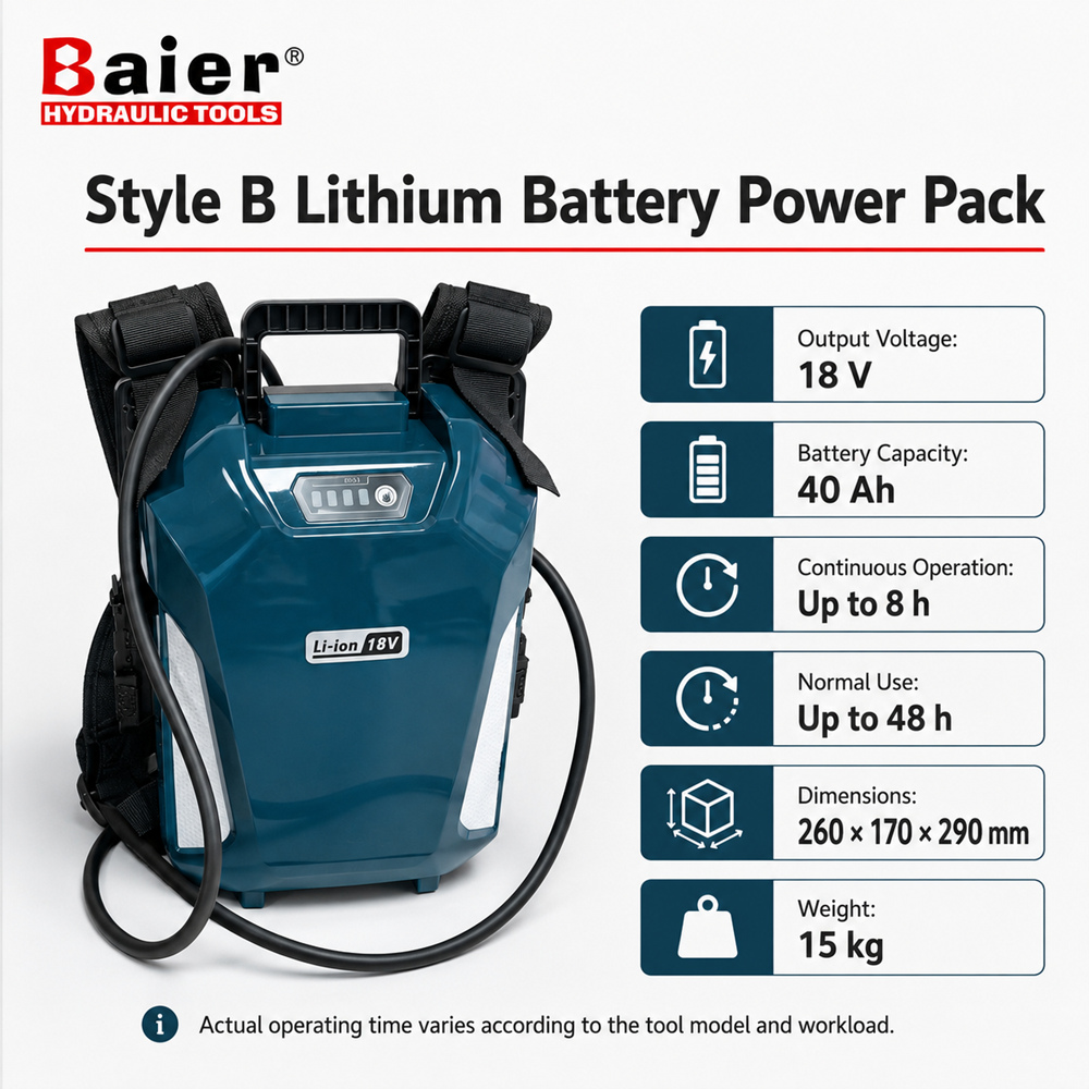 Unidade de alimentação de bateria de lítio de mochila 18V 40Ah para chaves de torque sem fio Baier