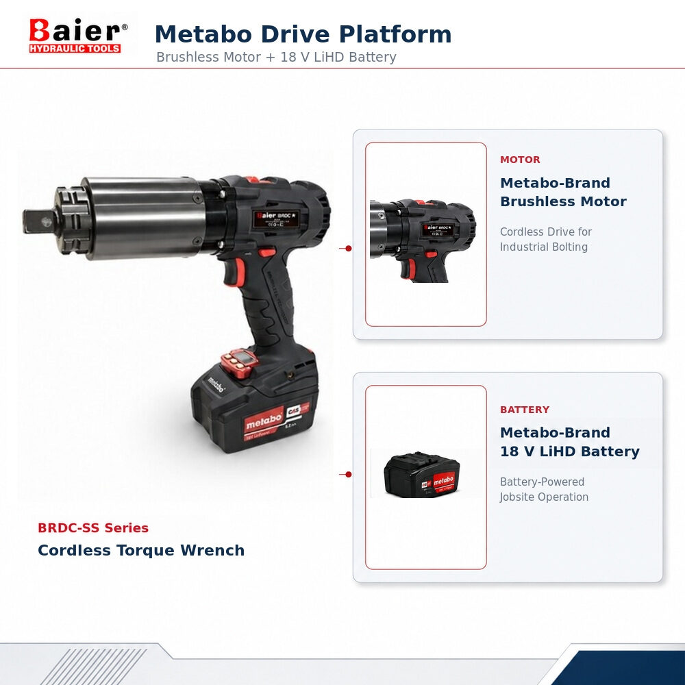 Chave dinamom&eacute;trica sem fio BRDC-SS4000 com motor sem escovas da marca Metabo e bateria LiHD de 18 V da marca Metabo