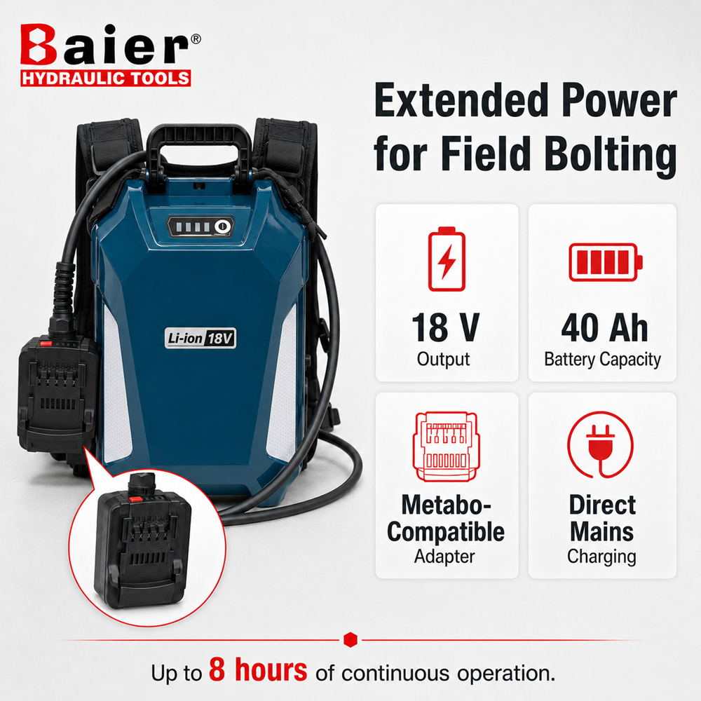 Unidade de alimentação de bateria de lítio de mochila 18V 40Ah para chaves de torque sem fio Baier